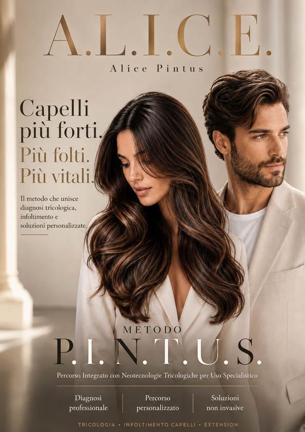 Cover A.L.I.C.E. realizzata da Beauty Media Company per Alice Pintus di Arezzo, dedicata a tricologia, infoltimento capelli ed extension