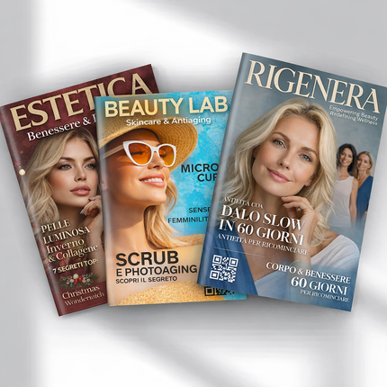 Tre copertine magazine ICON Beauty su estetica, skincare e benessere: Estetica, Beauty Lab, Rigenera